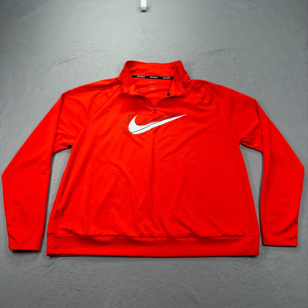 Nike Pullover Mens 2X Orange Dri-FIT Running Quarter Zip Swoosh Logo